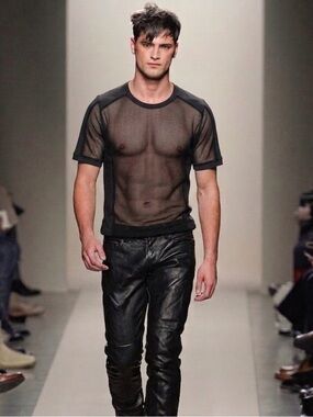 Bottega Veneta Black Paneled Mesh Sheer Shirt Size Medium Avant Garde Archival